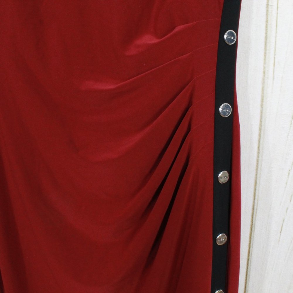 Ralph Lauren Red Sleeveless Snap Detailed Ruched Slimming Sheath Dress Size 4 - Picture 5 of 13